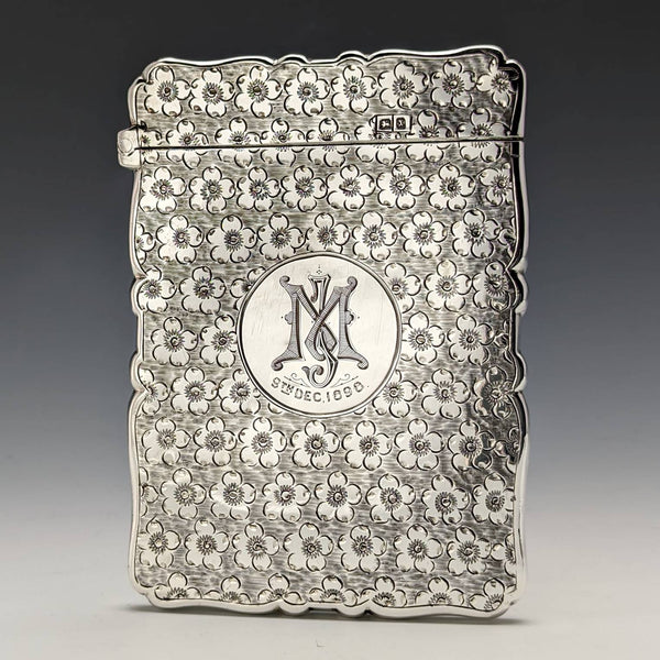 1897 British antique sterling silver card case 58g Frederick Marson